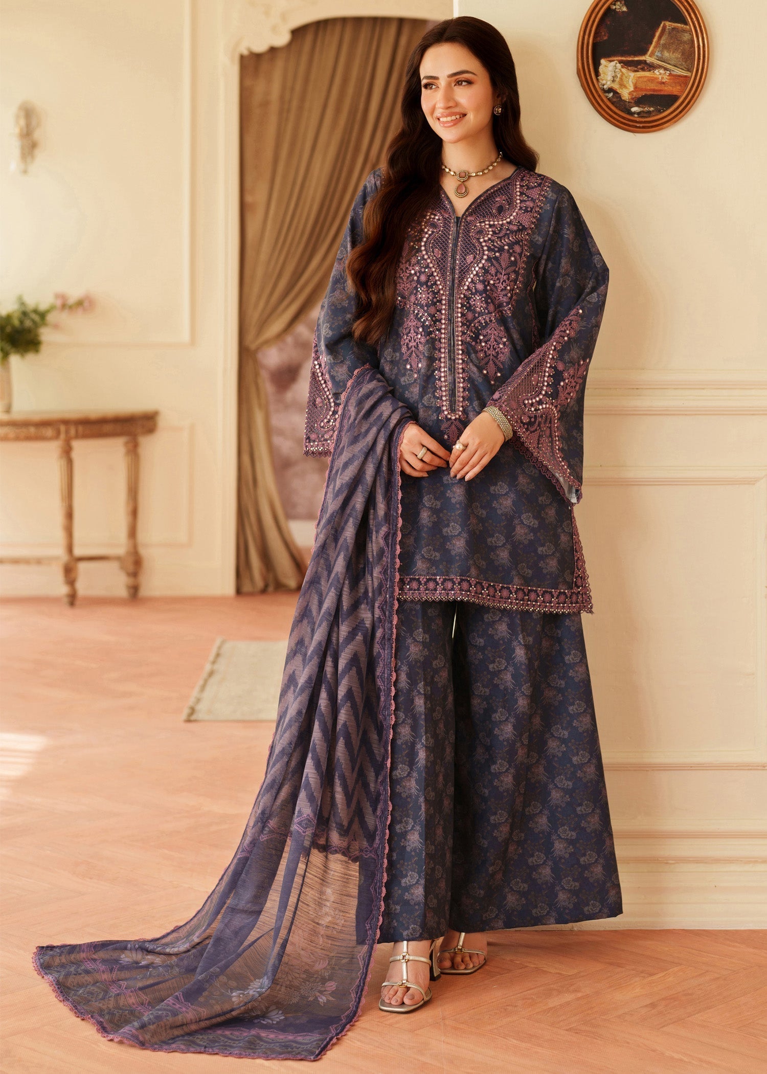 Mohagni Embroidered Printed Lawn 3PC Unstitched Memon Clothes